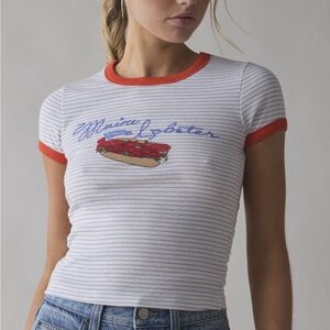 Urban Outfitters White and Red Striped Tee Maine lobster roll